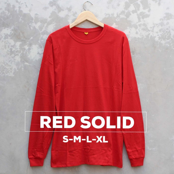 Kaos Baju Polos Tangan Panjang Pria Wanita Cewe Cowo Merah PROMO