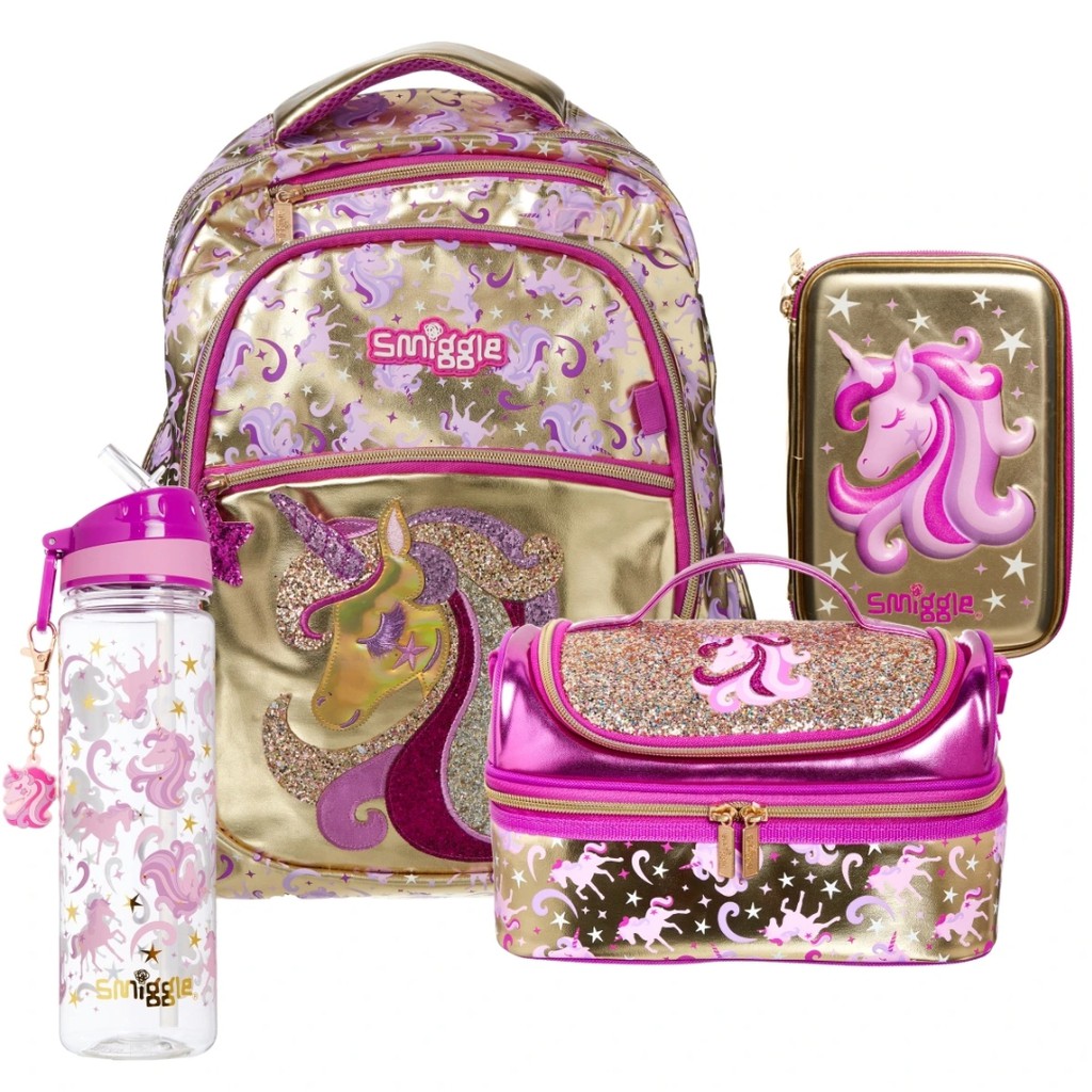 Smiggle Backpack Gold Pink Unicorn  Tas  Ransel Sekolah  Anak  