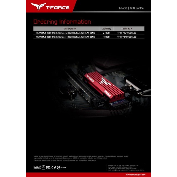 Team SSD Gaming CARDEA T-Force 240GB PCI-e 3.0 x4 with NVMe 1.2 RED