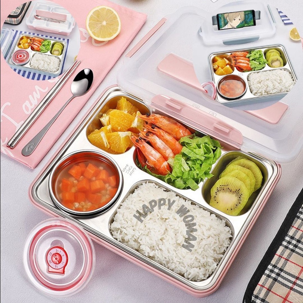 Tempat Makan 5 Sekat Lunch Box Stainless Anti Tumpah dan Tahan Panas