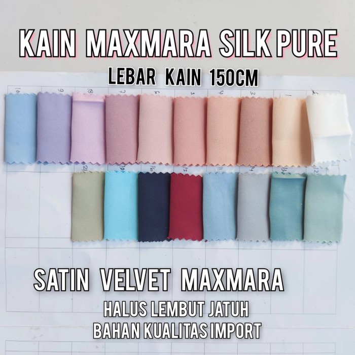 Maxmara Silk Pure Premium Satin Velvet Maxmara Kain polos meteran 100cm