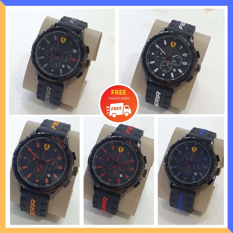 JAM TANGAN PRIA FERRARI RUBBER ORIGINAL CHRONO ACTIVE COWOK ANALOG | JAM TANGAN FERRARI BISA COD