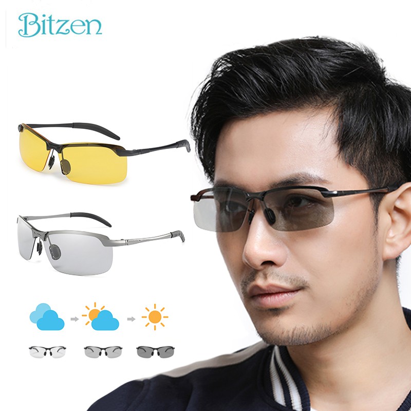 Bitzen Kacamata Potokromik Photochromic Hitam Frame Polarized Malam