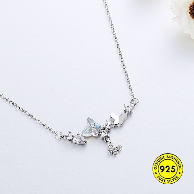 Kalung Desain Kupu-Kupu Bahan S925 Silver Untuk Wanita