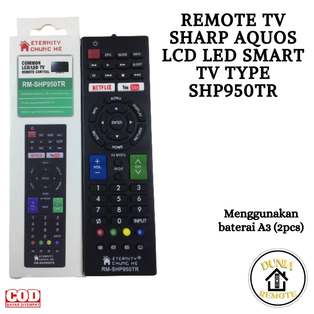 Remot Remote TV Sharp Aquos LCD LED Smart TV RM-ED033 Dan Sharp 950TR / NETFLIX / YOUTUBE