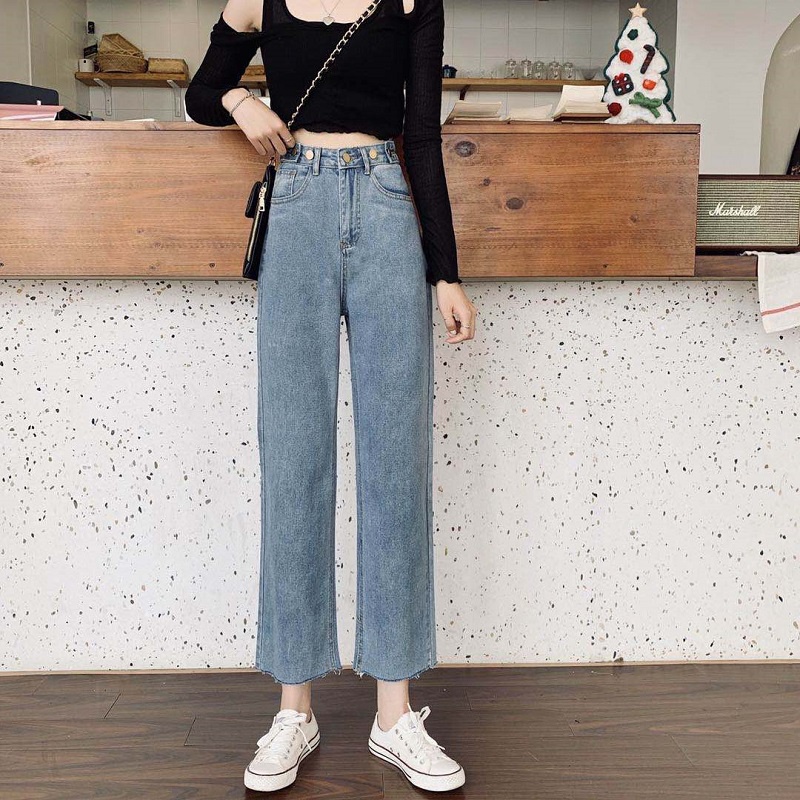 korean celana jeans wanit//straight leg jeans wanita//tcelana jeans high wais kekinian