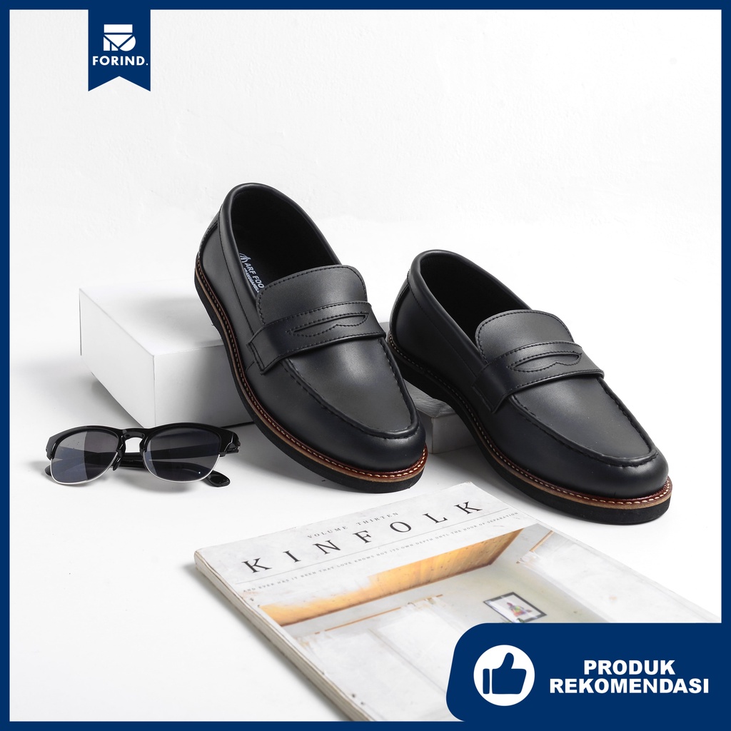 Alpine Black | Sepatu Loafers Hitam Tanpa Tali Pria Casual Kerja Formal Kantor Original Laki | FORIND x Arf