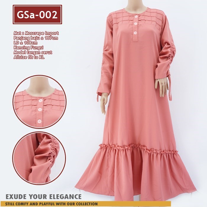 Gamis Ruffle / Longdress Ruffle Murah berkualitas, Gamis Busui polos modern kode GSa