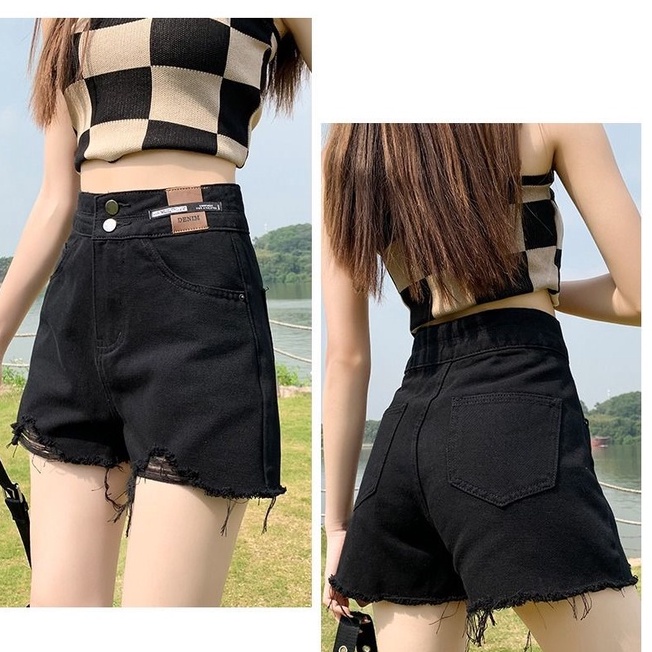 2023 terbaru Celana pendek wanita korean style celana hot pants wanita jumbo kulot jeans high waist hitam/biru/putih button2 kekinian denim