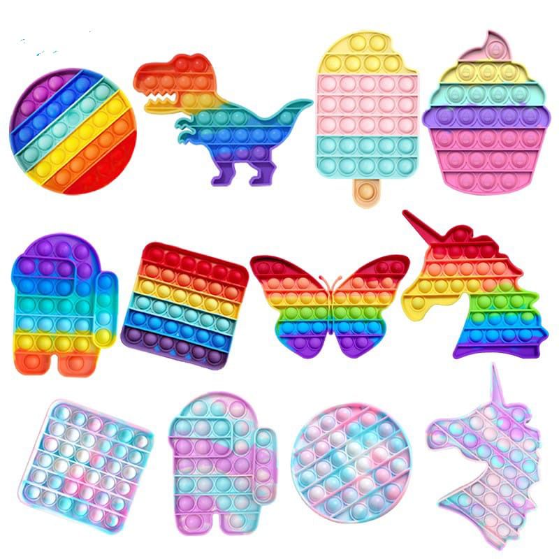 Mainan pop it murah popit Pop Its Square rainbow multicolor Fidget Toy Push bubble