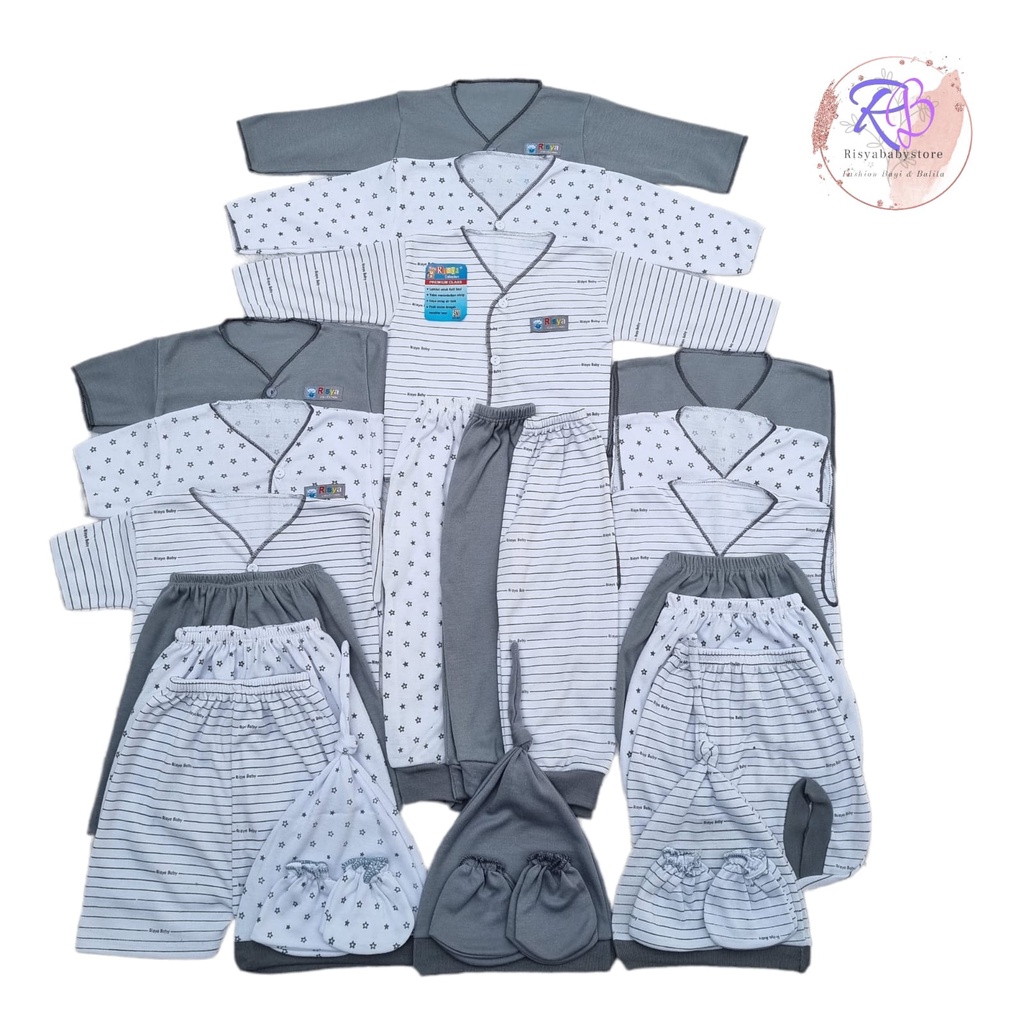 Paket 18pcs baju bayi seri abu / perlengkapan bayi baru lahir hemat