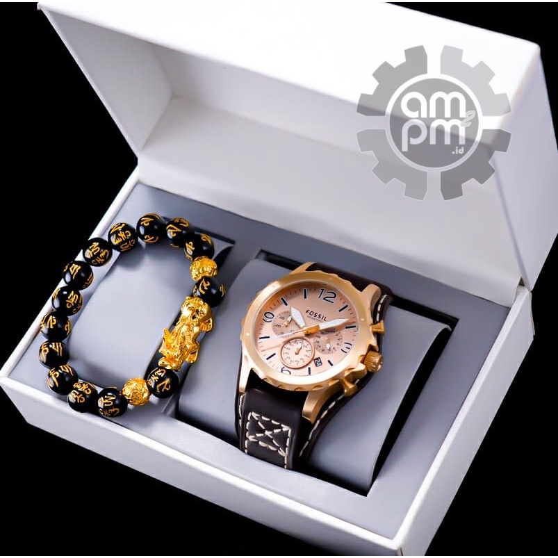 SET JAM TANGAN FOSSIL MAN NATE CHRONOGRAPH BROWN LEATHER JR1495