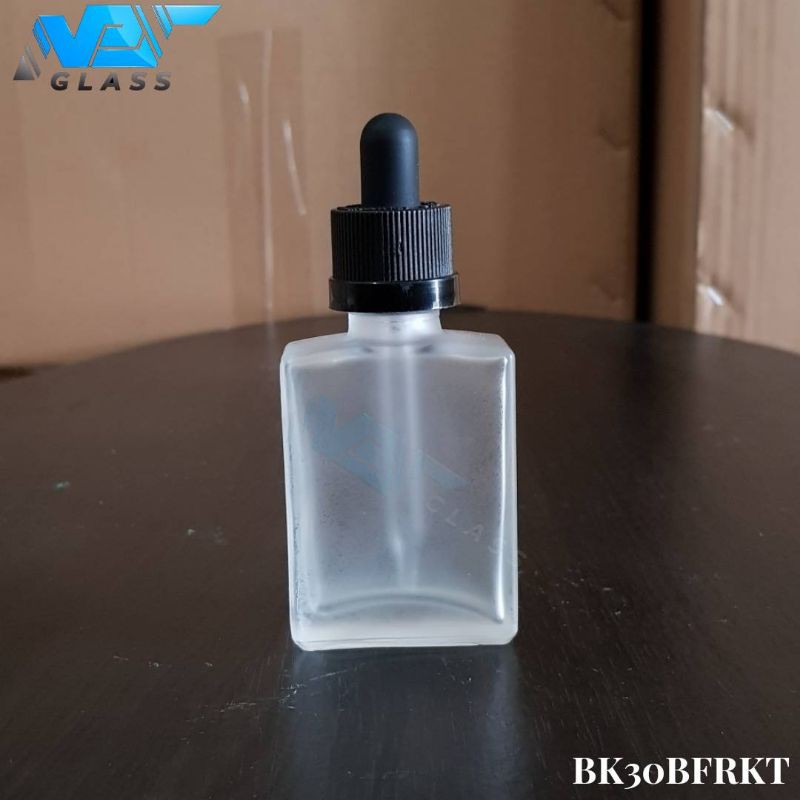 botol kaca pipet 30ml frosted kotak / botol liquid kotak 30ml  frosted bening