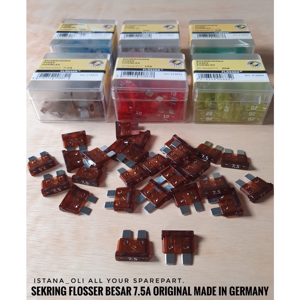 Sekring Fuse Dx Tancap Besar Flosser Germany 7.5A Ampere Original Coklat A1