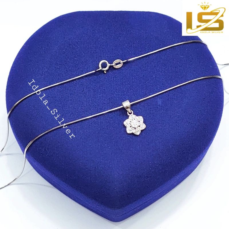 DET KALUNG PERAK ASLI SILVER 925 LAPIS EMAS PUTIH MODEL LIONTIN BUNGA - PERHIASAN PERAK WANITA