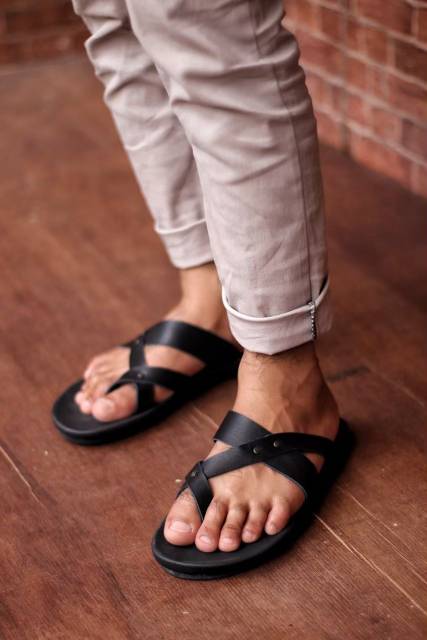 100% LEATHER SANDAL KULIT PRIA 005 BLACK BROWN TAN KULIT SAPI ASLI ORIGINAL CEVANY WRS