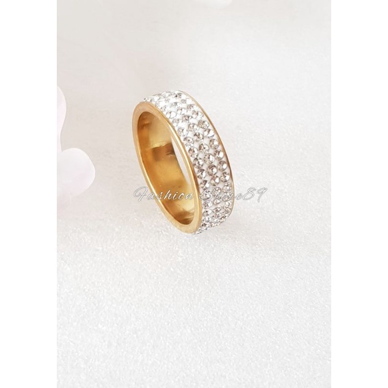 Ready Import Cincin Titanium Full Permata Perhiasan Antikarat Impor Cincin Antikarat Single Couple Titanium Gold Silver Pria wanita Bestquality