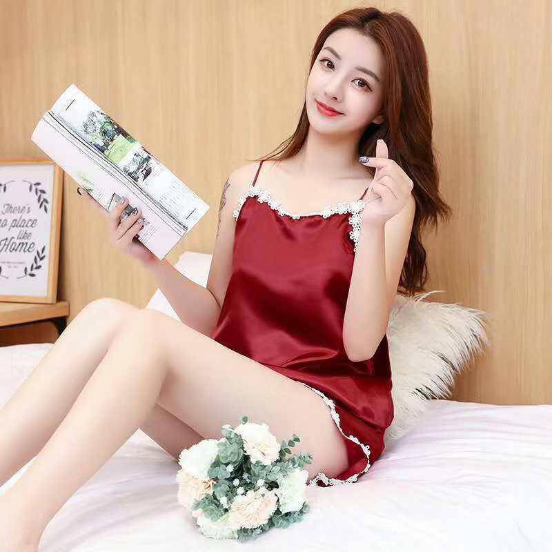 PEPOY Setelan Tank Top Satin Import /Set Tank Top ( HP ) Renda / Baju Tidur Hotpant Renda Sexy Set Amora.