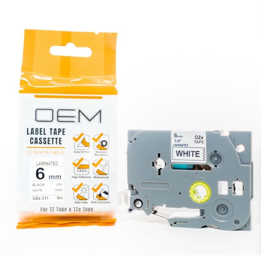 OZe-211 OEM LABEL TAPE BROTHER 6mm Black On White