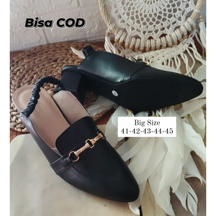 Sepatu Kantor Big Size Wanita 41-42-43-44-45 Sepatu Formal PNS Guru Size JUMBO Hitam Sepatu Cantik Bule Gemuk, 44