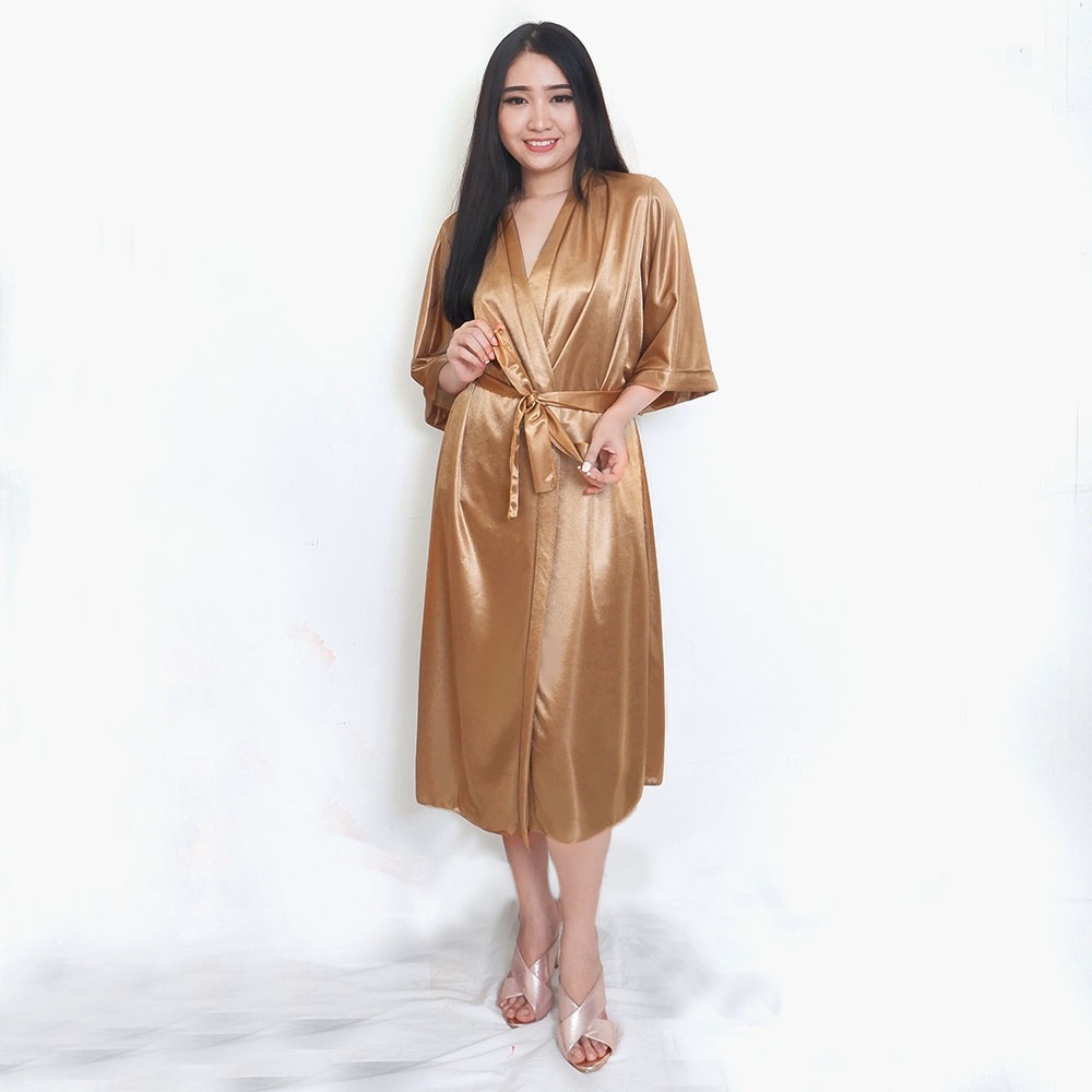 FOLVA bridesmaid kimono set inner tanktop satin 1513GSET gold all size