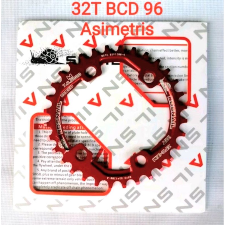 Snail Chainring 32T BCD 96 Asimetris Narrow Wide Chain Ring Arm Crank Sepeda Merah