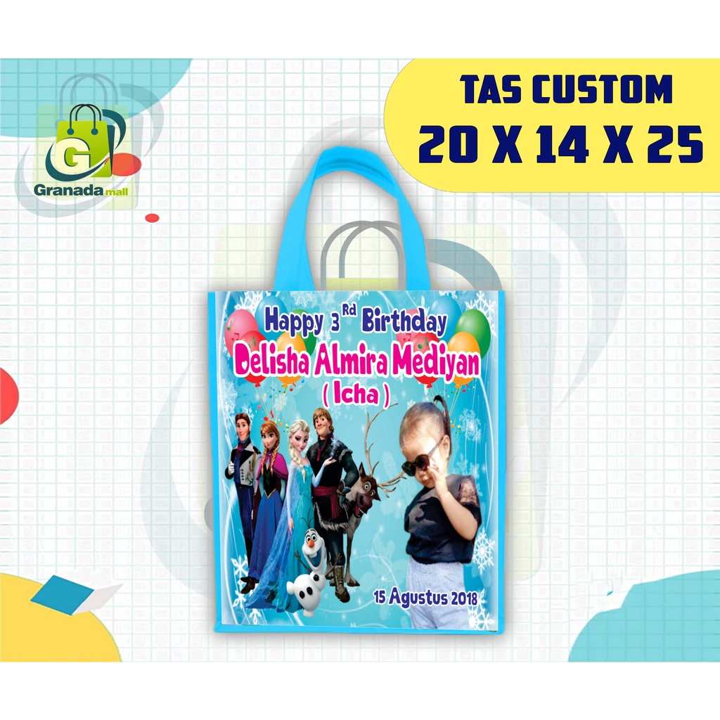 

Tas Snack Untuk Bingkisan Ulang Tahun Dengah Harga Murah Dan Bahan Tebal Bisa Custom Nama Uk 20x14x25 (PXLXT) - Goodie Bag Ultah Bahan 75 Gsm