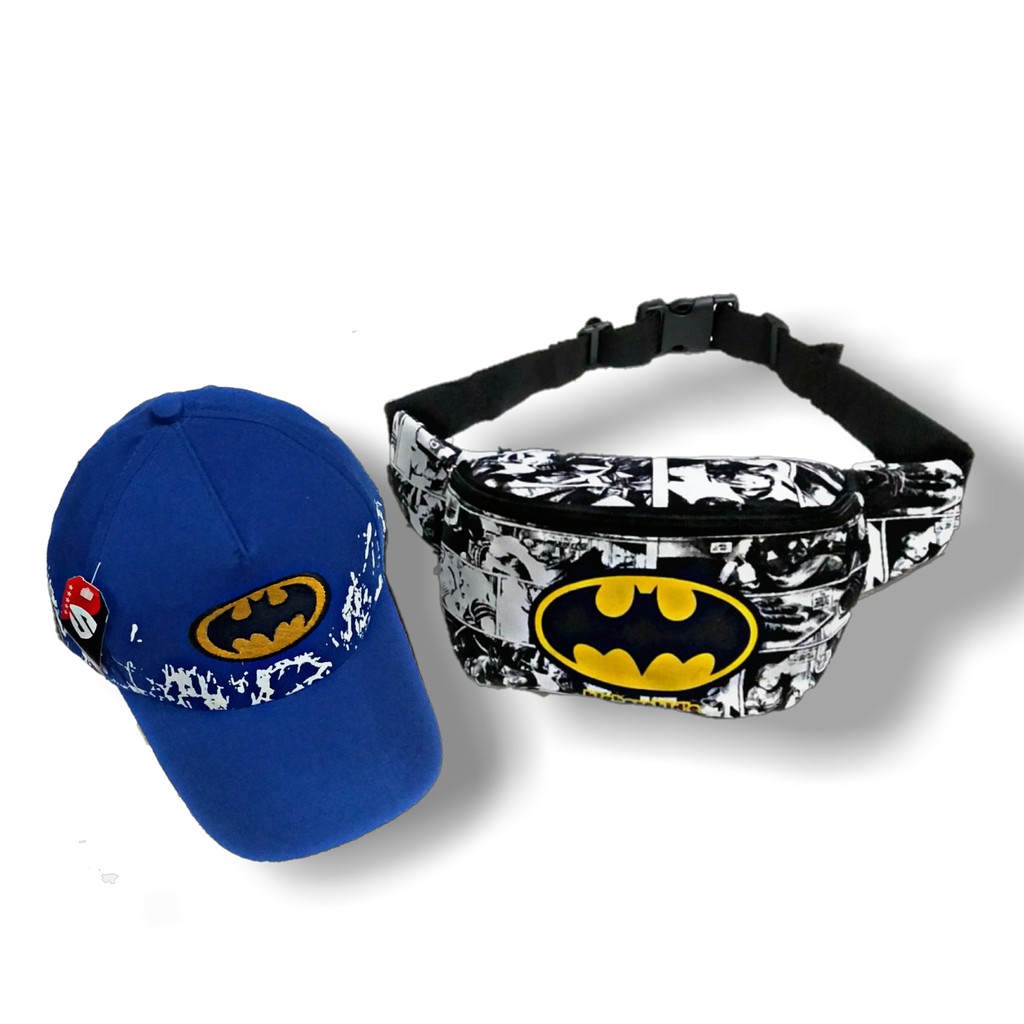 Wesbag anak laki laki, Waist Bag Anak Laki Laki Motif Batman dan Topi Anak REALPICT