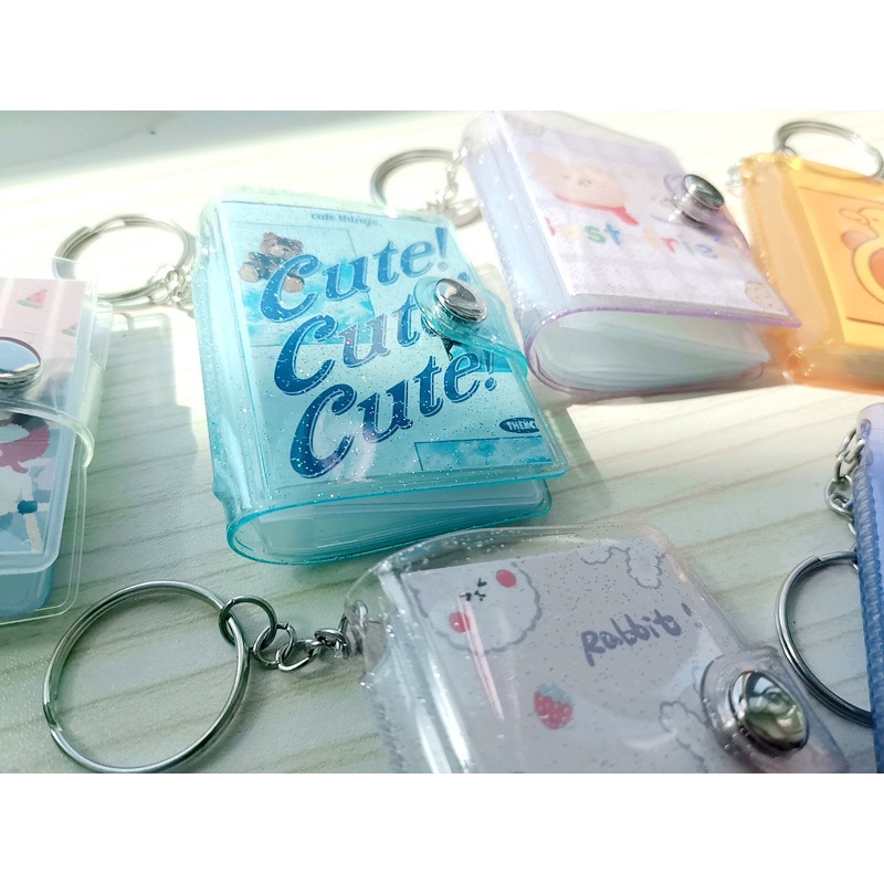 Mini 1 Inch 2 Inch Photo Album 16 Pockets INS Jelly Color Glitter Transparent ID Card Holder Keychain Pendant