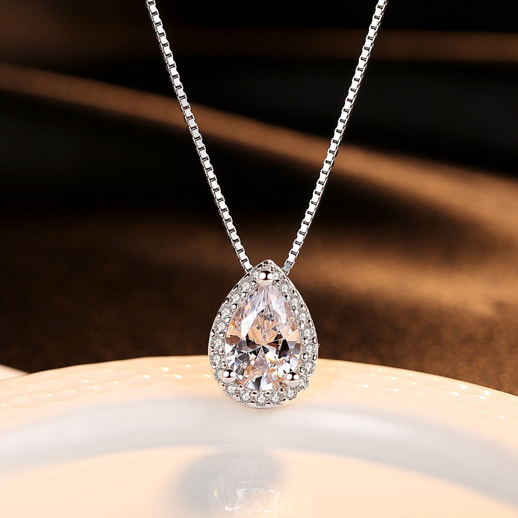 Pandora Kalung 925 Silver Dengan Liontin Water Drop Cubic Zirconia Diamond Untuk Wanita