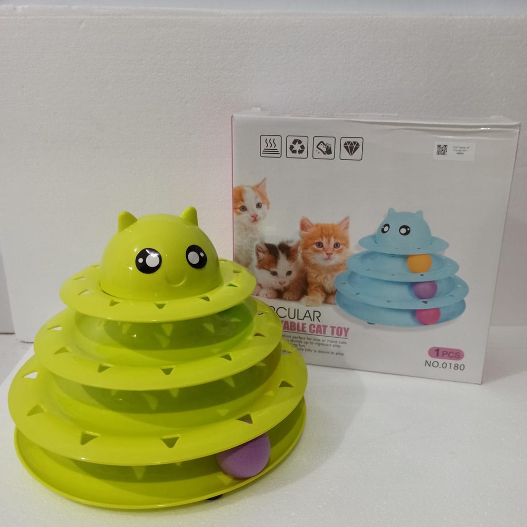 Cat Tower of Tracks 001 Fun Pet Toys Mainan Anak Kucing Bola 3 Tingkat