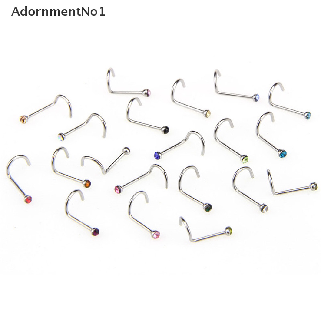 (AdornmentNo1) 20pcs / Set Cincin Tindik Hidung Bahan Stainless Steel Hias Kristal / Berlian Imitasi Untuk Wanita