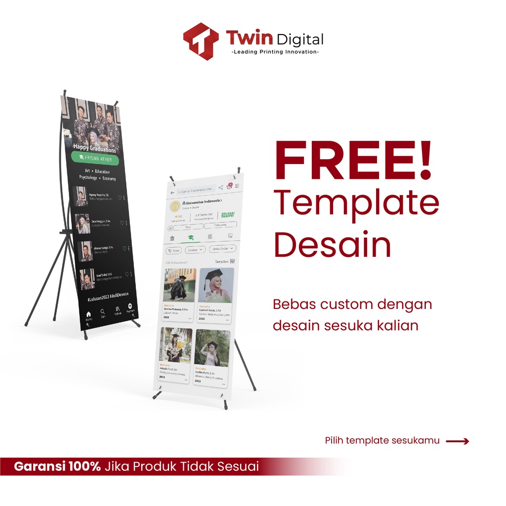 Twindigital Custom Desain X Banner Wisuda Graduation Sidang - Standing Spanduk Kelulusan