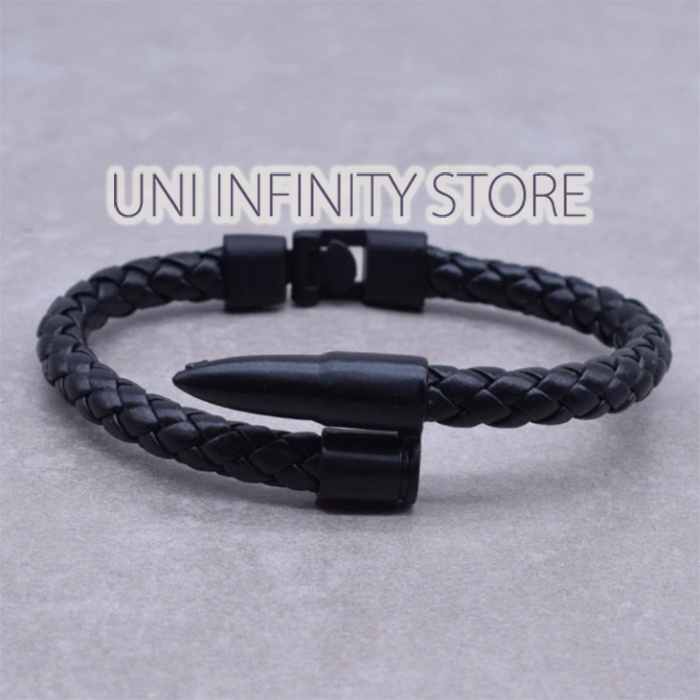 JWLB0321 Gelang Kulit Paku Hitam Eksklusif Pria Wanita Exclusive Black Nail Leather Bracelet