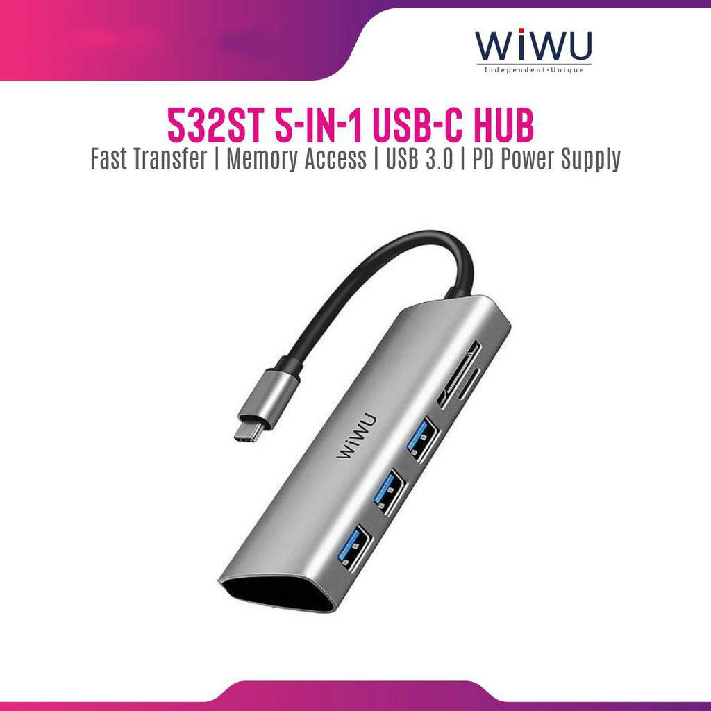 Wiwu Alpha 532st 5in1 Usb-C + 3x Usb + 2xsd / Tf Multifungsi Untuk Notebook Hub