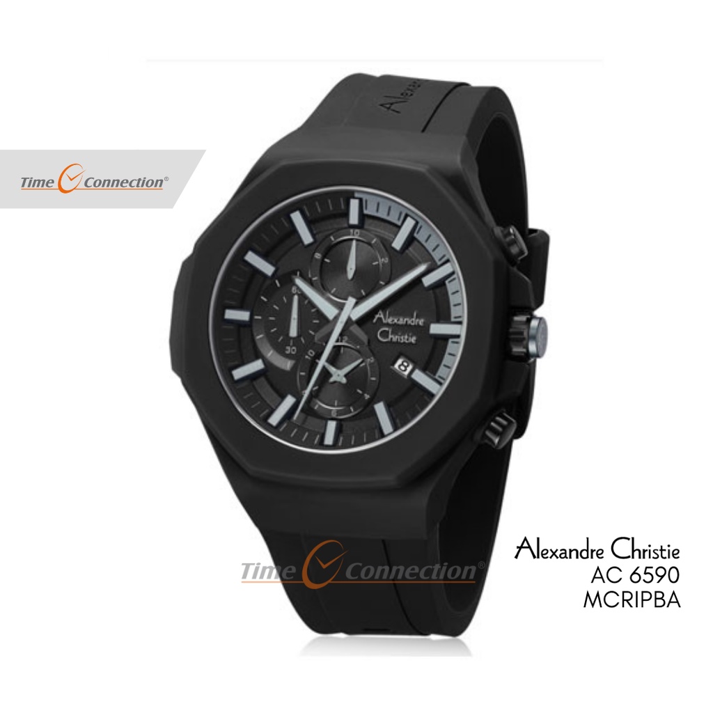 Alexandre Christie AC 6590 MCRIPBA Full Hitam Original / Jam Tangan Pria Analog Karet / Black Rubber