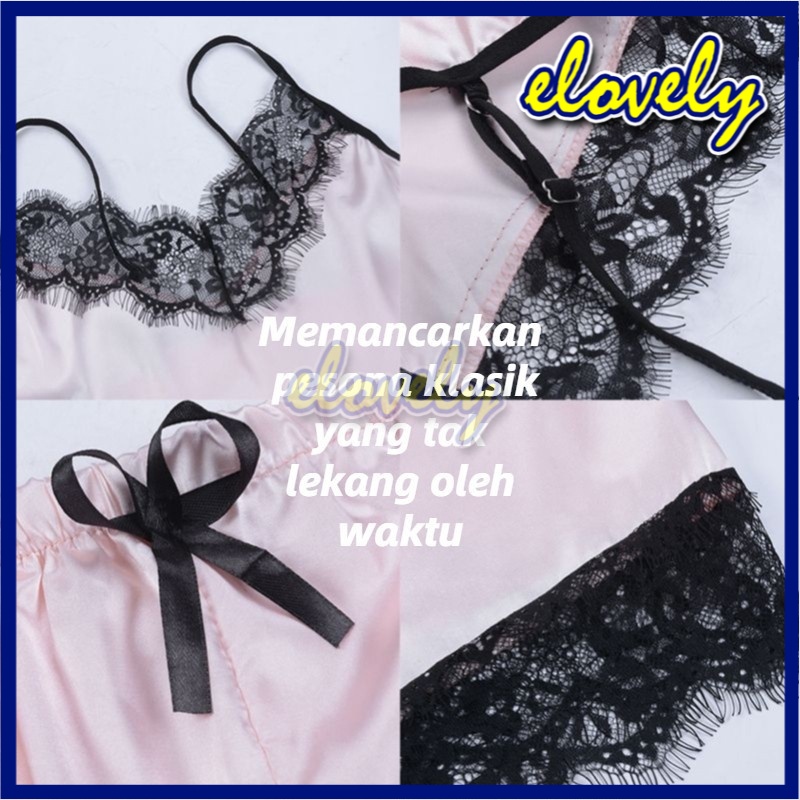 Elovely Lingerie Sexy Hot Pakaian Dalam Wanita Set Lingerie Celana Renda Seksi + Tank Top Set Baju Tidur Malam | L021-6