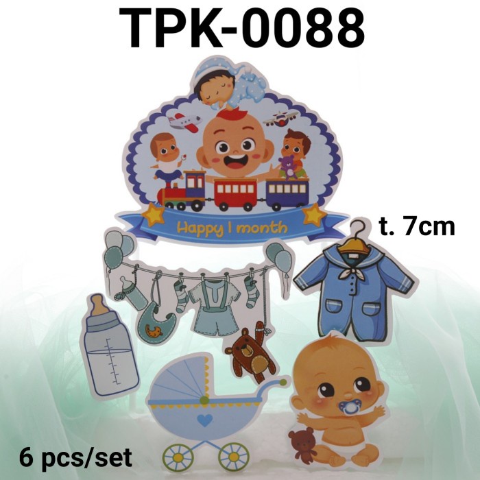 

TPK-0088 CAKE TOPPER HIASAN KUE KERTAS BABY BOY ONE MONTH MANYUE BIRU DISKON GEDE