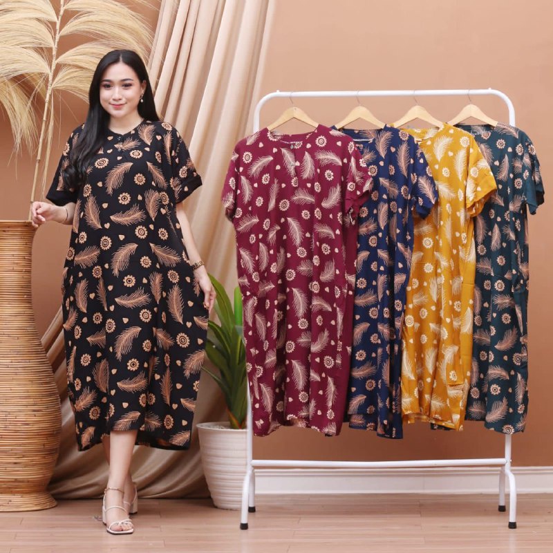 Daster Rayon Jumbo Busui Lengan Pendek Kancing Depan Kekinian Adem Murah