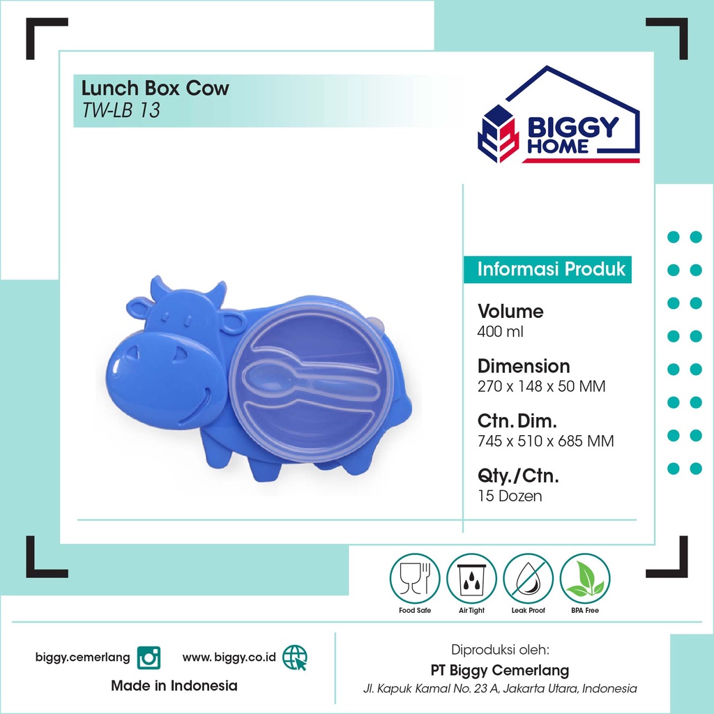 Lunch Box Cow Biggy / Kotak Bekal Tempat Makan Anak Bentuk Sapi Free Sendok - Souvenir Ulang Tahun