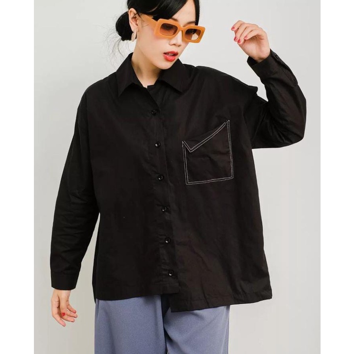 Kemeja Wanita Basic Oversize Linen Lengan Panjang Polos Full Kancing Depan KINO Shirt Atasan Cewek OOTD Kekinian Remaja Dewasa 2022