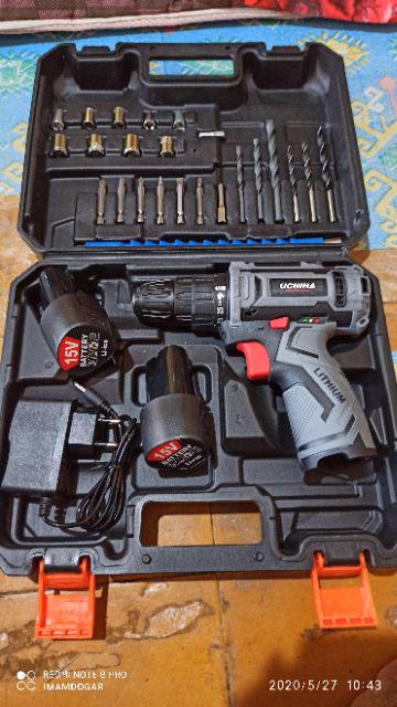 Promo Mesin Bor Cordless Baterai Untuk Kayu Besi Tembok Uchiha Teknology Japan Full Bonus