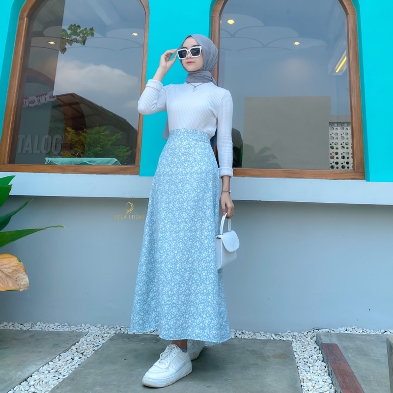 FLORAL SKIRT / KOREAN STYLE / MIDI SKIRT / SKIRT A LINE / ROK KOREA MOTIF