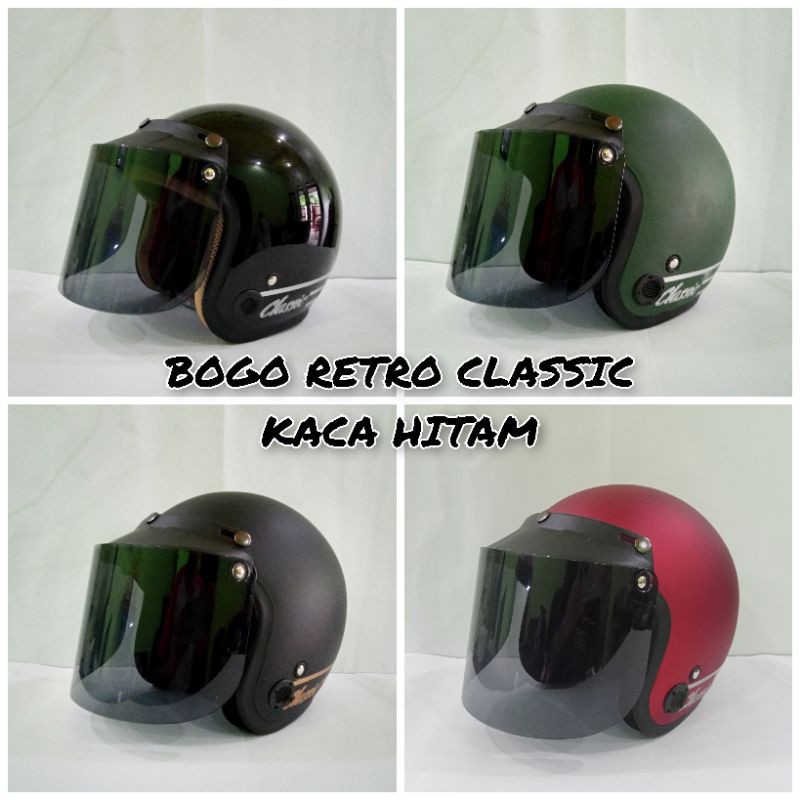 HELM BOGO DAG CLASSIC RETRO KACA DATAR HITAM BOGO PREMIUM
