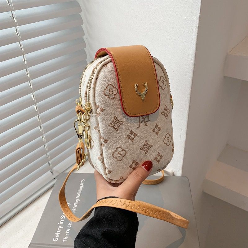 BJ15221 - BROWN/WHITE - TAS DOMPET HP WANITA KEKINIAN SLEMPANG JINJING TOTEBAG HANDBAG DOMPET HP SLINGBAG TAS WANITA FASHION IMPORT MODIS ELEGAN TERMURAH TERLARIS TERBARU BAGSTORE JAKARTA TAS BATAM EL5221 LT1931 BQ3281 JT1036 JT87311