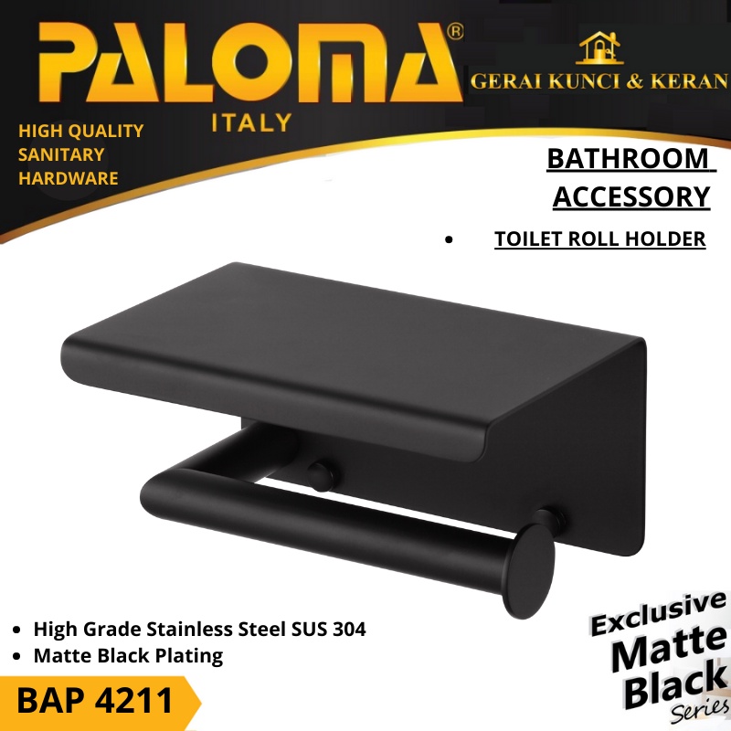 PALOMA BAP 4211 Tempat Tissue Toilet Holder Tisu Gulung Roll WC Mandi Hitam Black