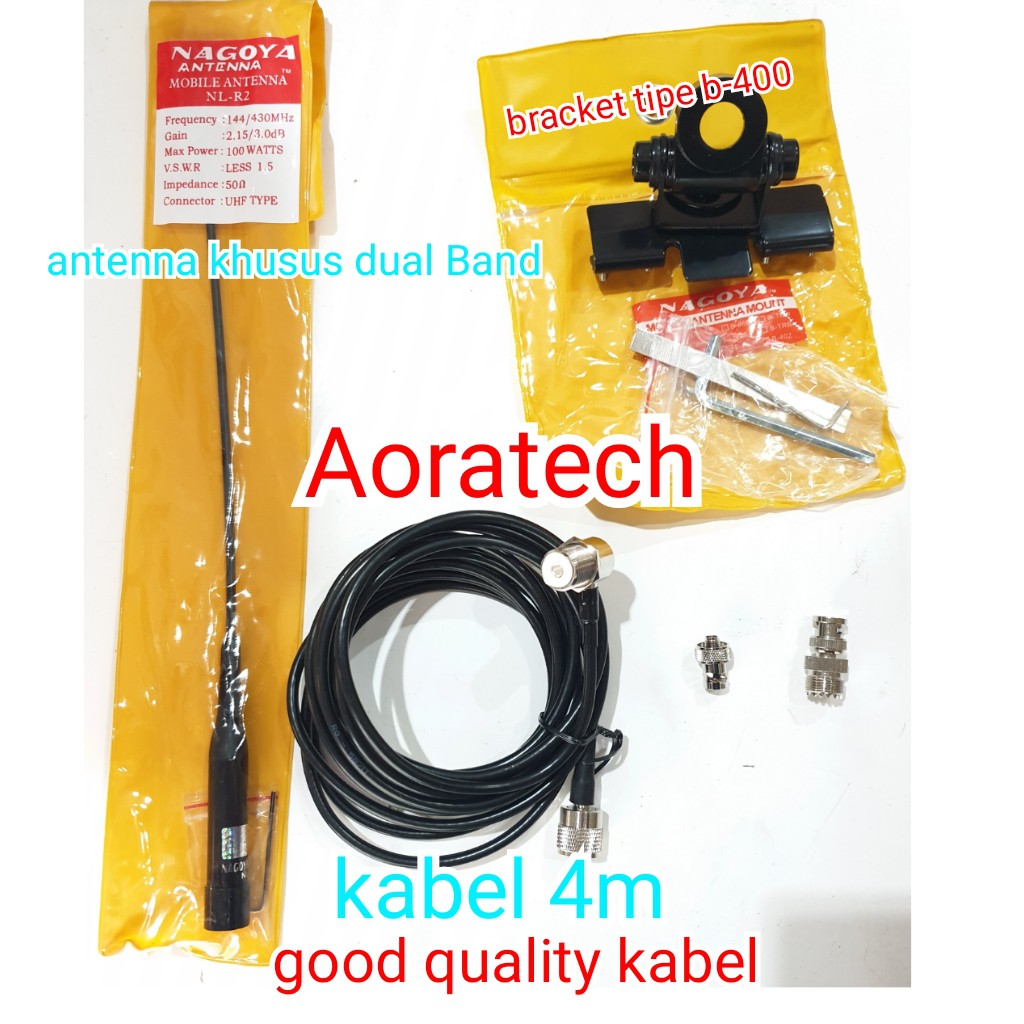 PAKET ANTENA RIG MOBIL Handy Talkie DUAL BAND NL-R2 &amp; BRACKET B-400 FREE BNC