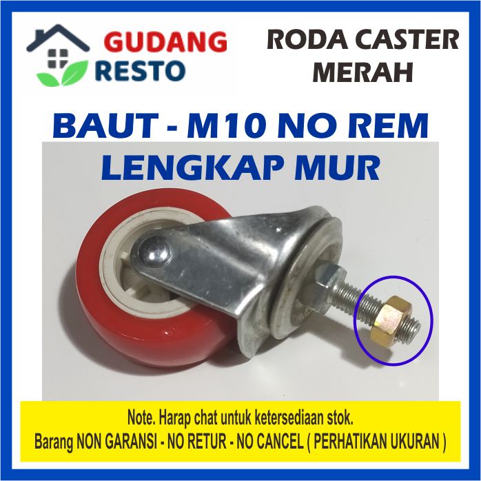 RODA MERAH CASTER 1 PCS HIDUP REM /CASTOR NYLON NILON BAUT 2&quot; INCH TROLI GELEDEKAN HARGA PER BIJI / PCS