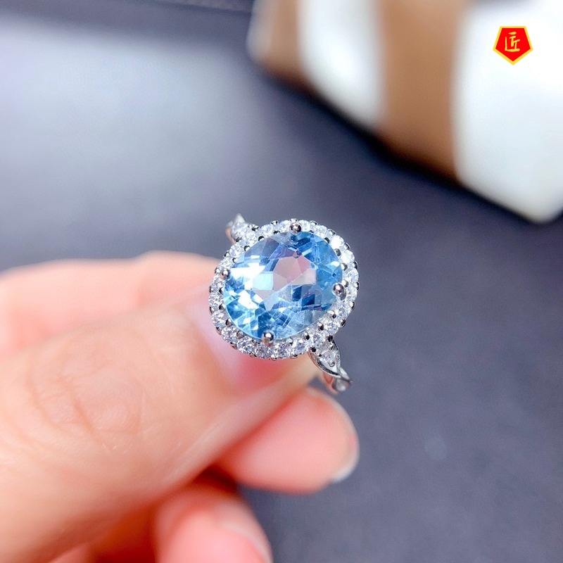 [Ready Stock]Personalized Elegant Super Shiny Natural Blue Topaz Ring