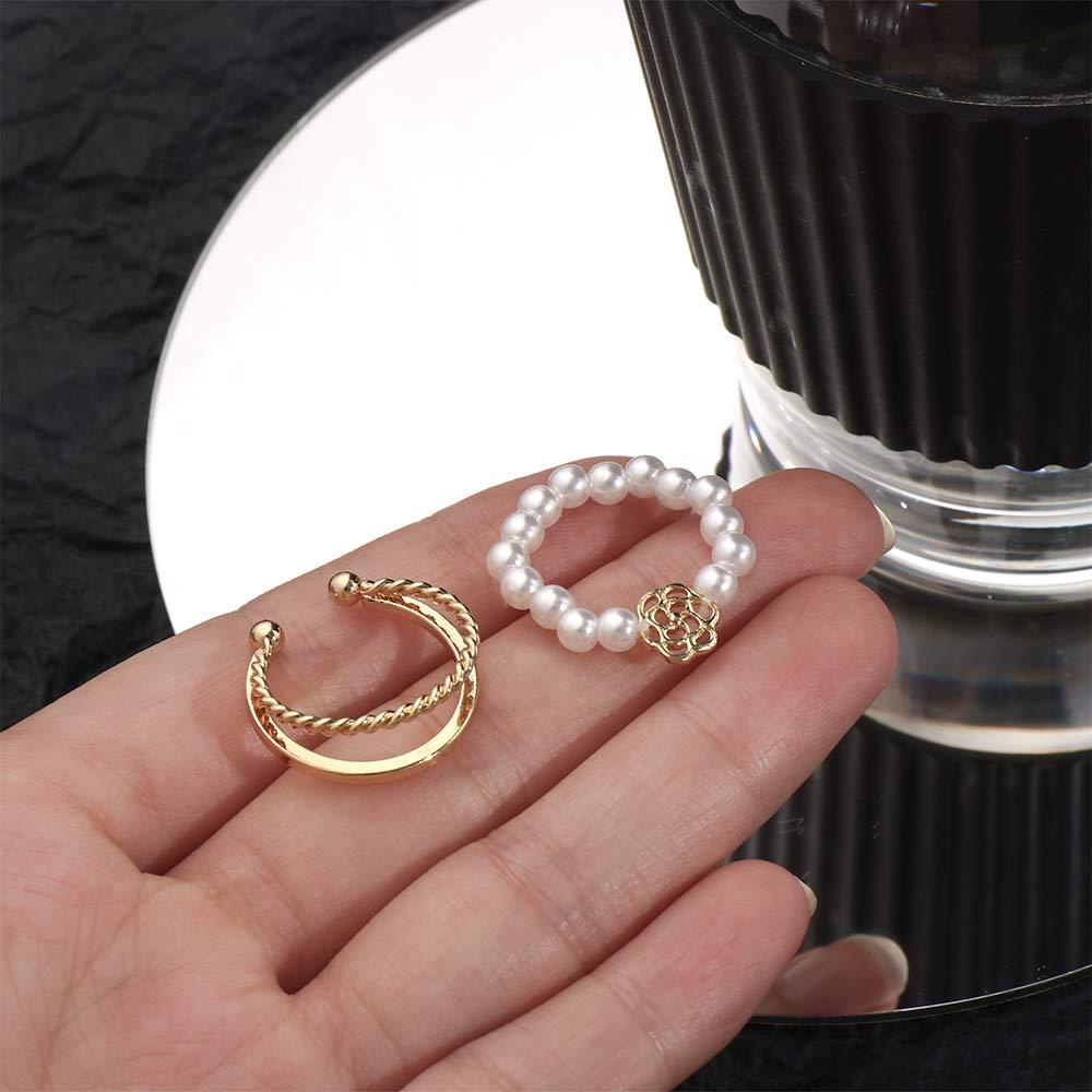 Mxbeauty Cincin Wanita 2 Pcs/set Hadiah Keren Emas Aksesoris Fashion Alloy Pembukaan Rings